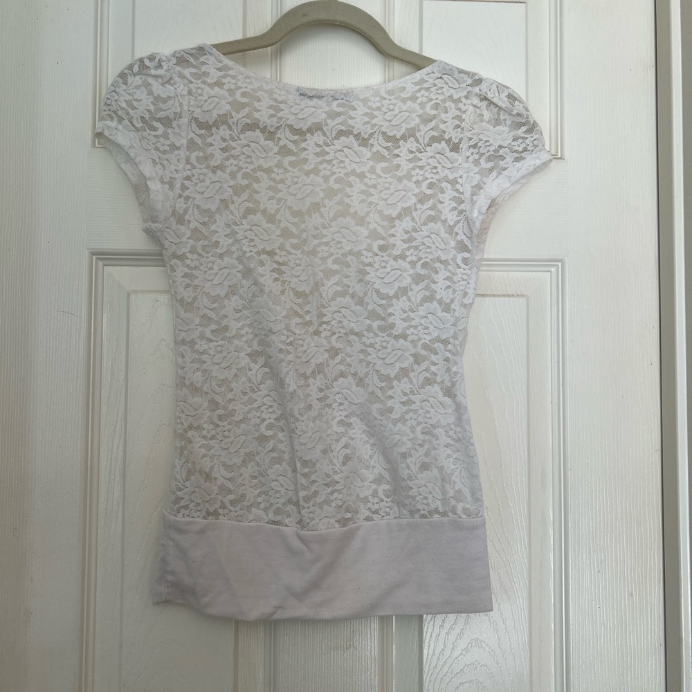 Charlotte Russe Ivory Floral Lace Wrap-Front Top - Picture 2 of 2